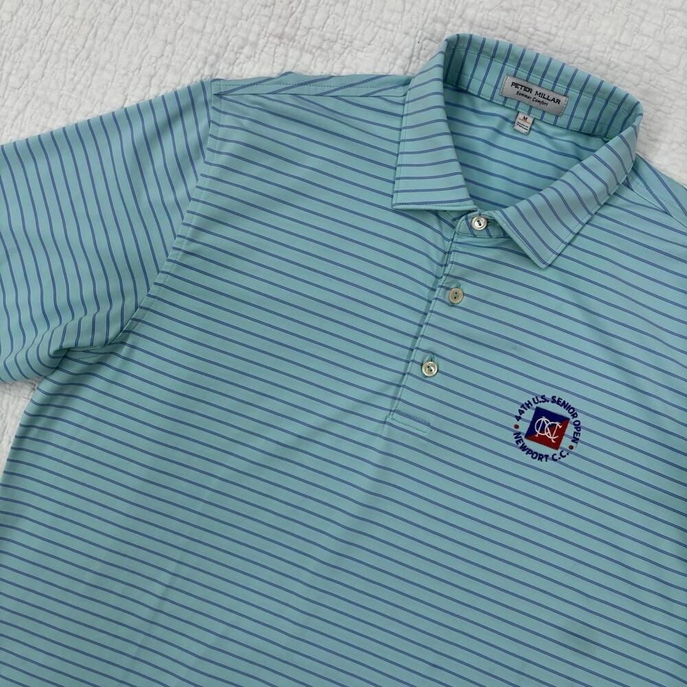 Peter Millar Golf Polo Shirt Mens Medium Striped Summer Comfort U.S Senior Open